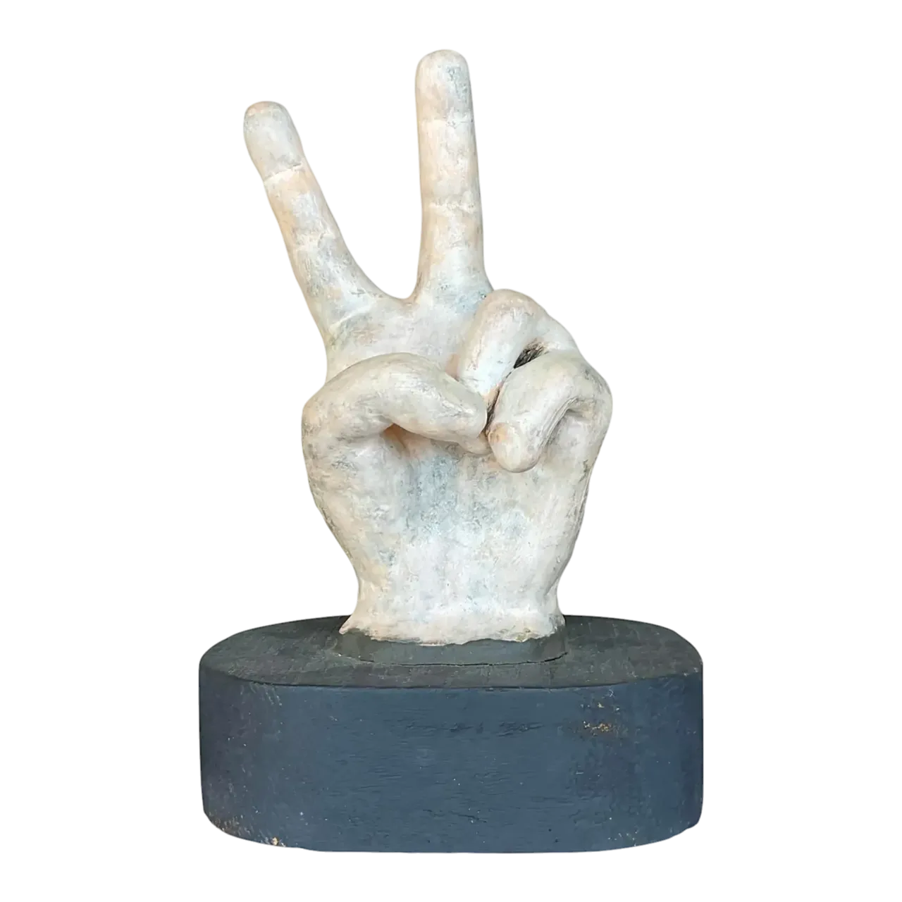 Vintage Boho Matte Ceramic Hand on Wooden Plinth