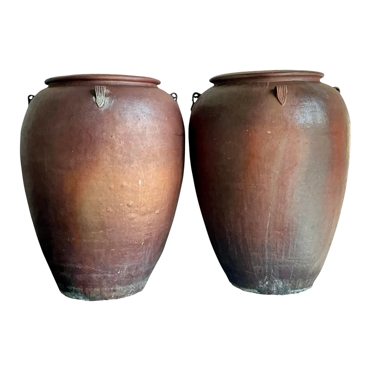Vintage Boho Matte Glaze Ceramic Urns - A Pair