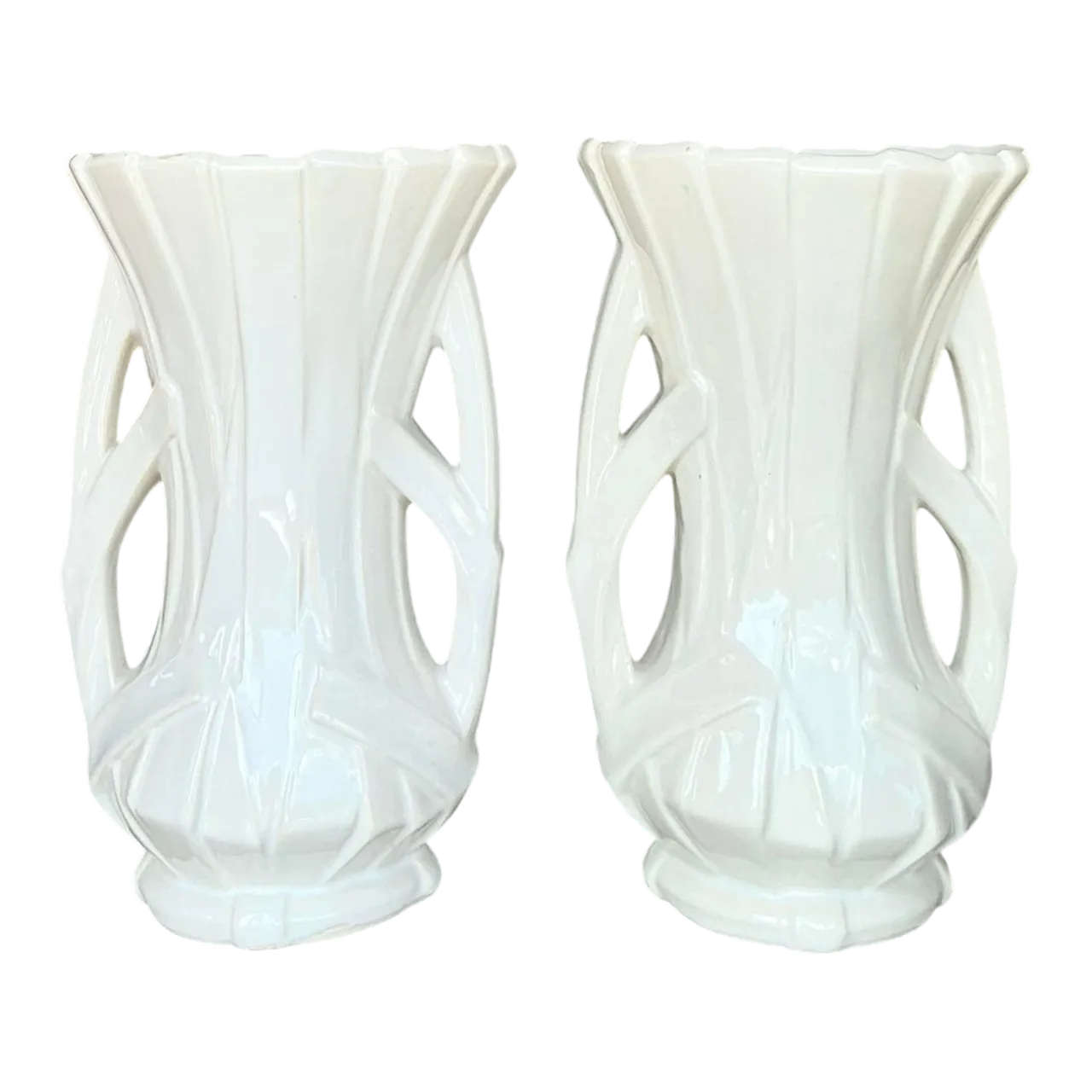 Vintage Boho McCoy Ribbon Vase - A Pair