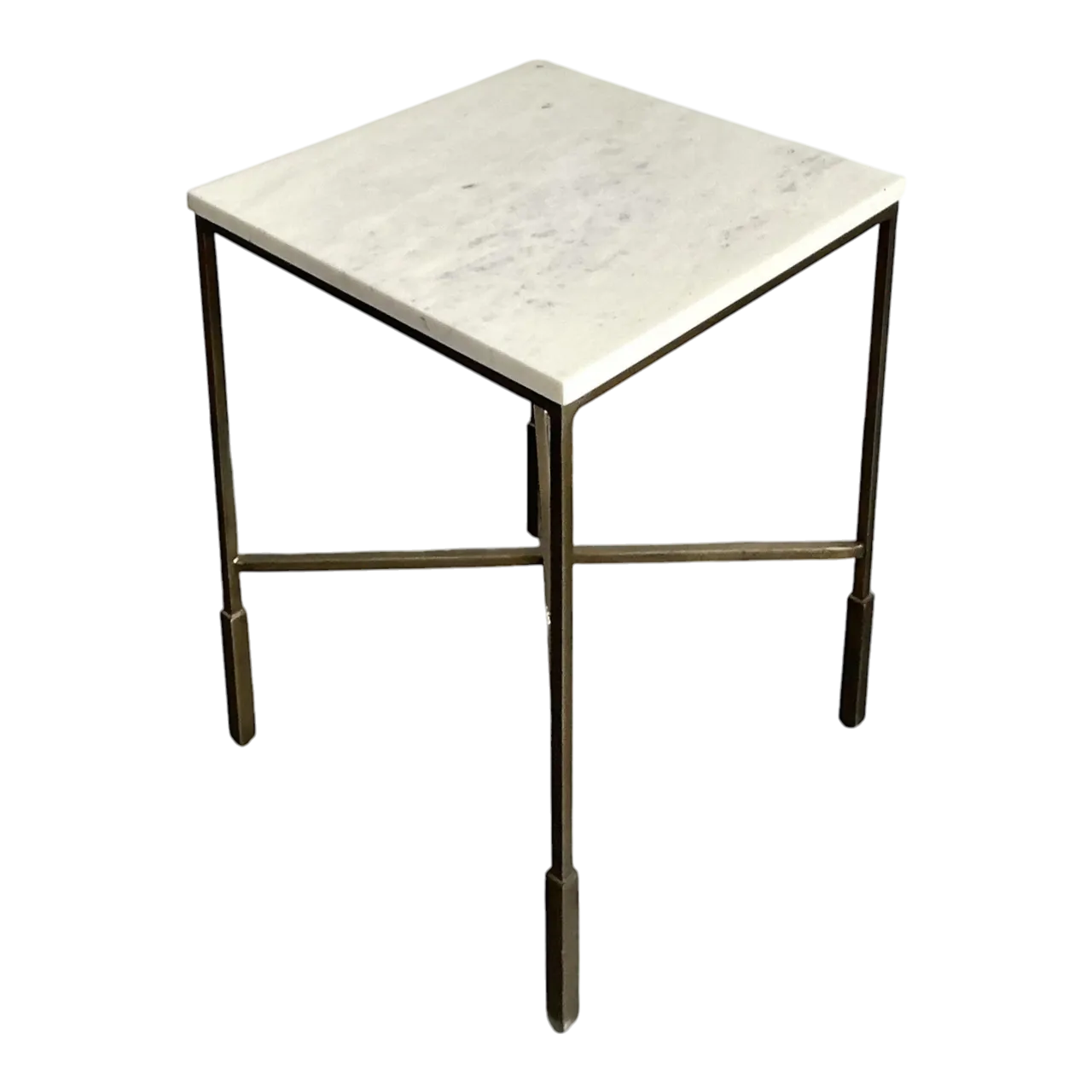 Vintage Boho Mecox Stone Top Side Table
