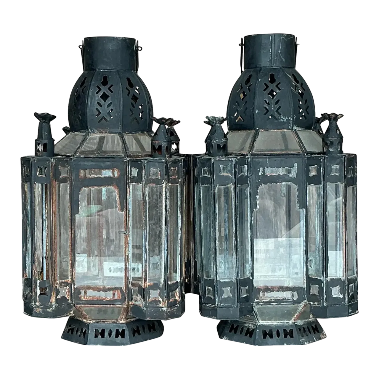 Vintage Boho Metal Moroccan Lanterns - a Pair