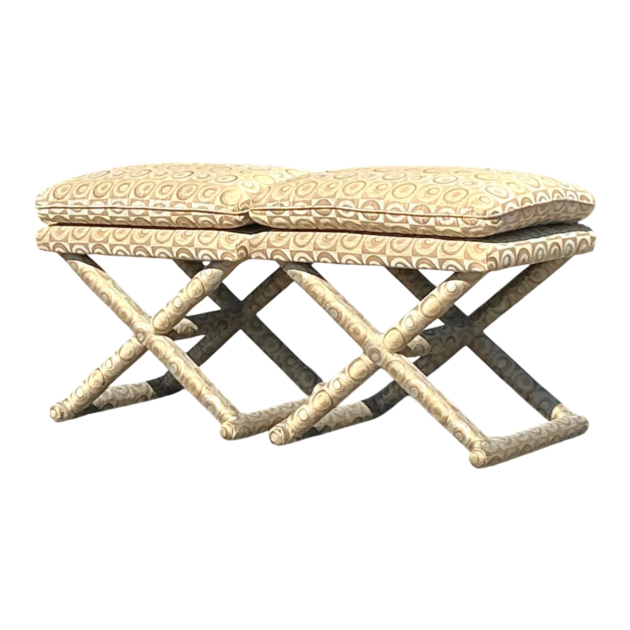Vintage Boho Mod Jacquard X Bench - A Pair