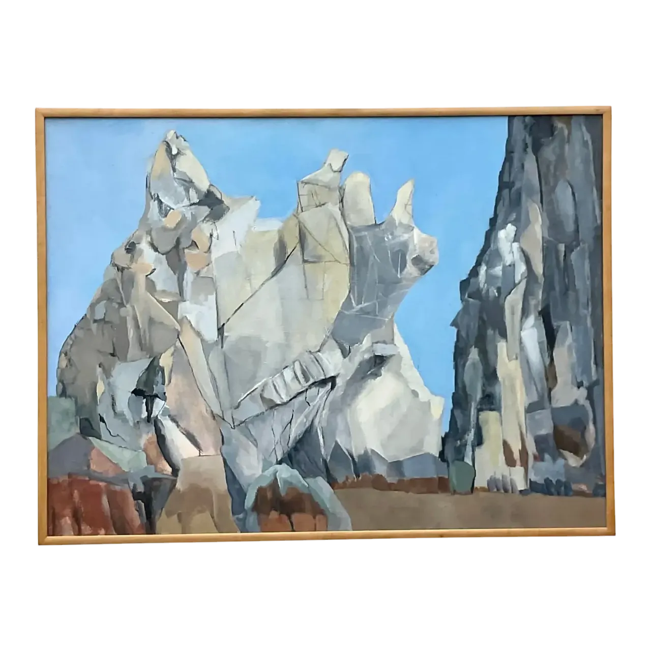 Vintage Boho Modernist Landscape Oil on Canvas Painting