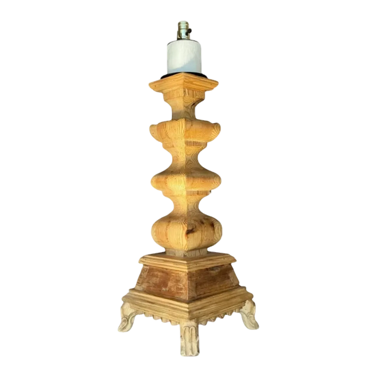 Vintage Boho Monumental Carved Pillar Lamp