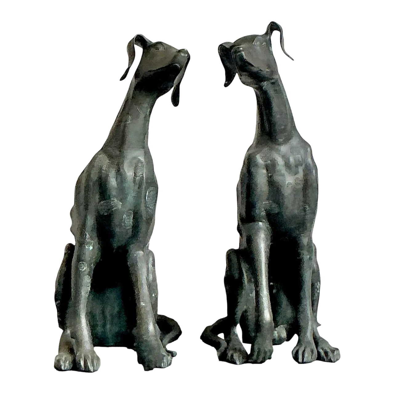 Vintage Boho Monumental Cast Bronze Dogs - A Pair
