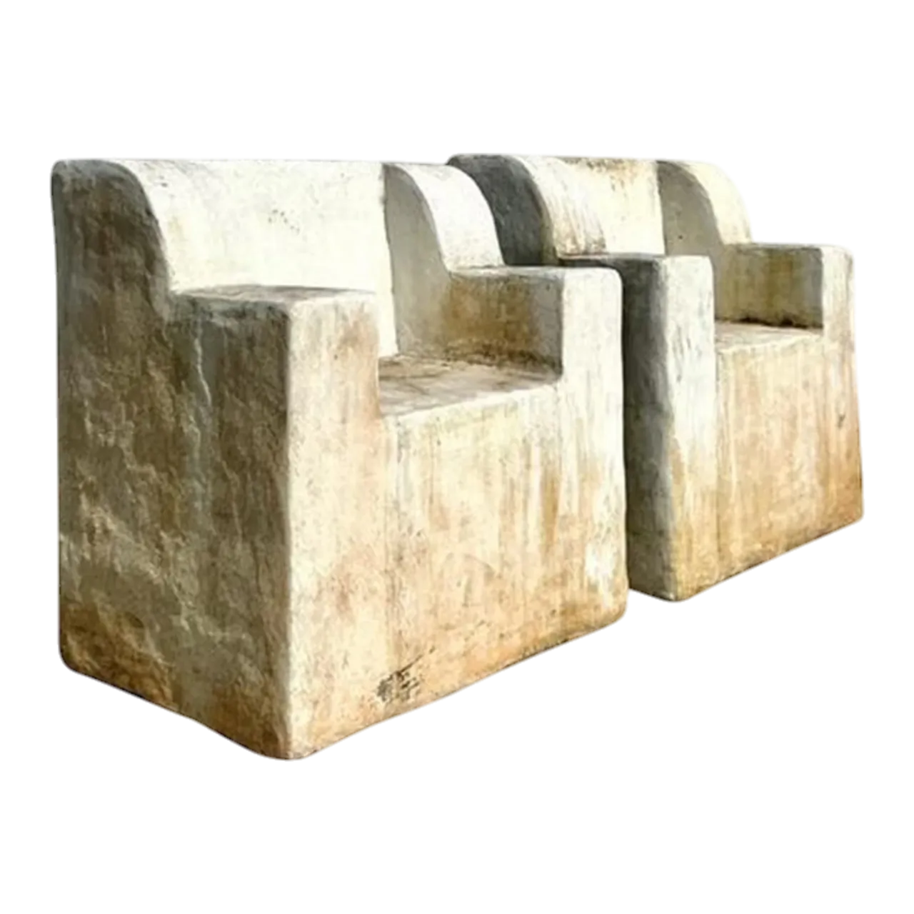 Vintage Boho Monumental Cast Concrete Over Fiberglass Chairs - Set of 2