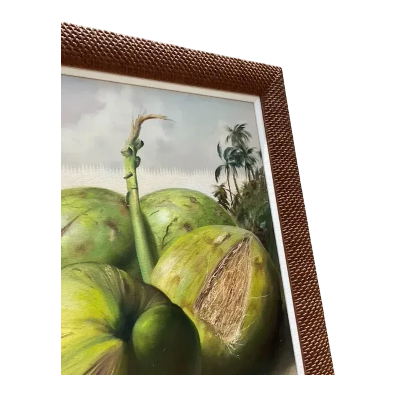 Vintage Boho Monumental Contemporary Original Oil Painting of Coconuts, Framed