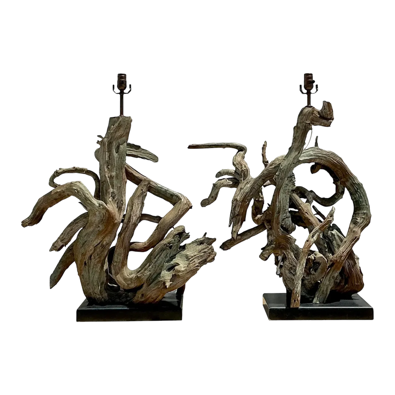 Vintage Boho Monumental Driftwood Lamps - A Pair