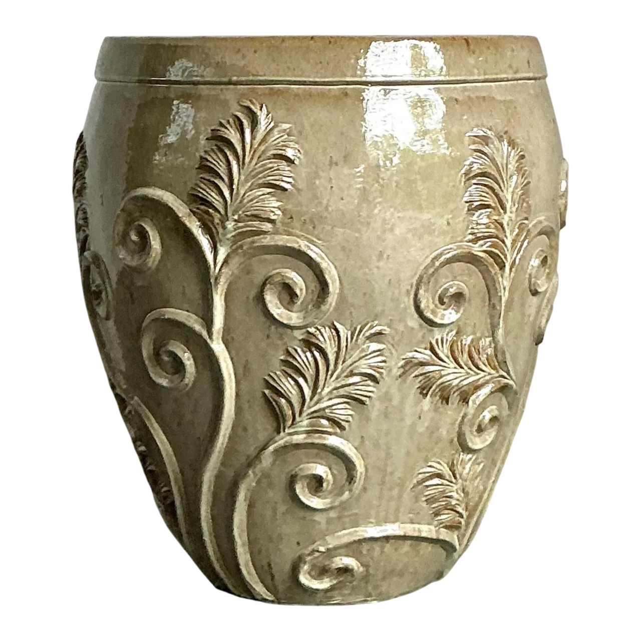 Vintage Boho Monumental Glazed Ceramic Planter