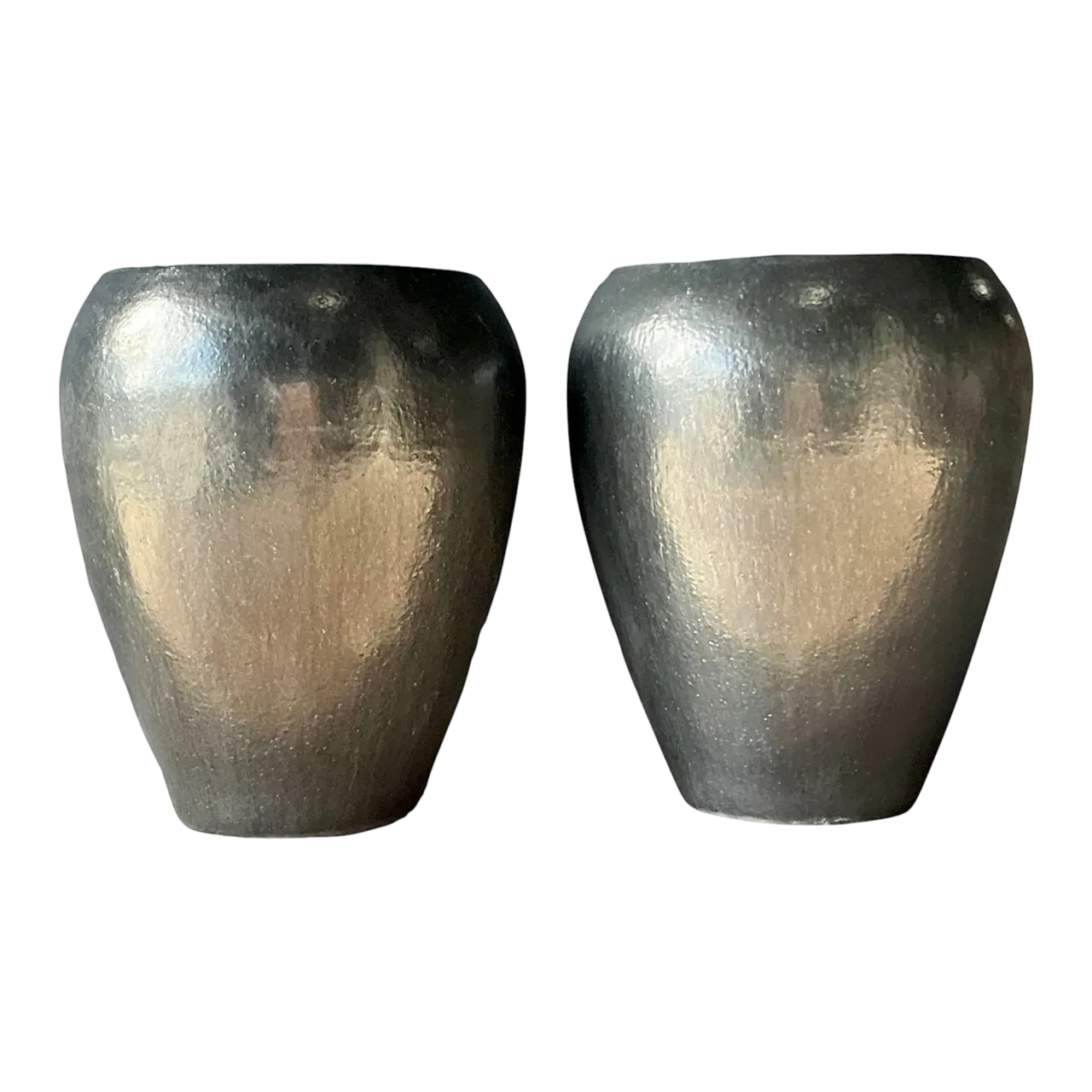 Vintage Boho Monumental Glazed Ceramic Planters - A Pair