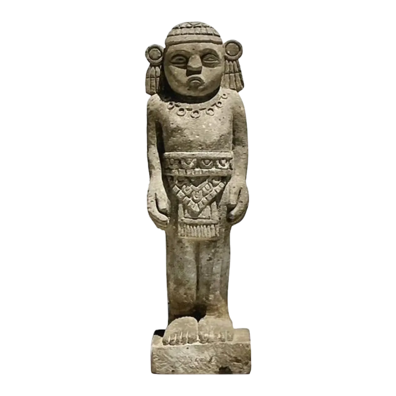 Vintage Boho Monumental Mayan Carved Stone Sculpture of Man