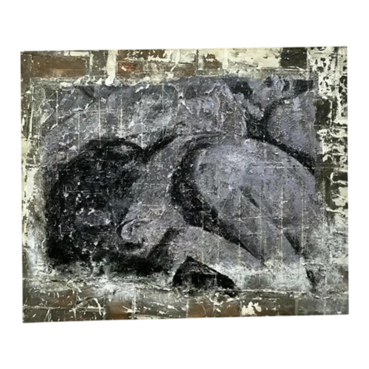 Vintage Boho Monumental Original Textured Abstract Painting on Canvas