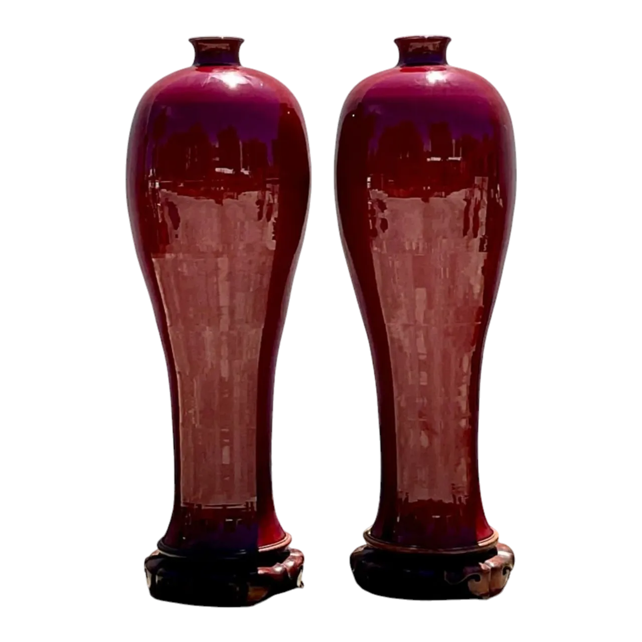 Vintage Boho Monumental “Sang De Bouf” Glazed Ceramic Vases - a Pair