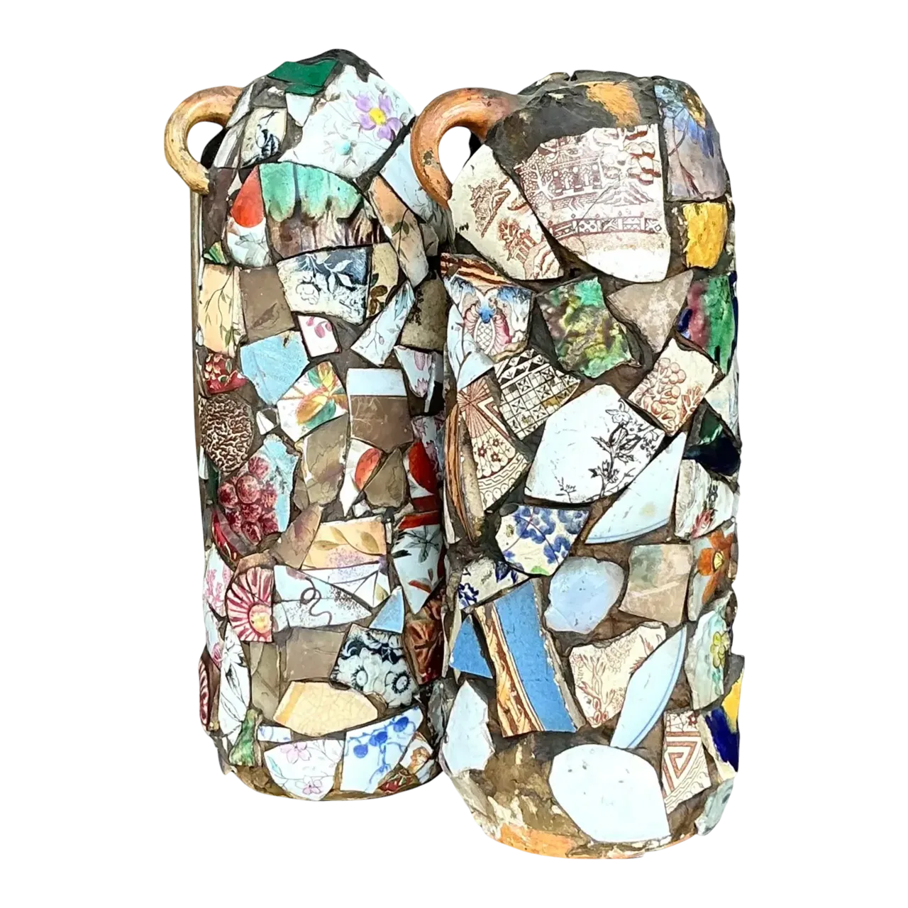 Vintage Boho Mosaic Memory Jugs - a Pair