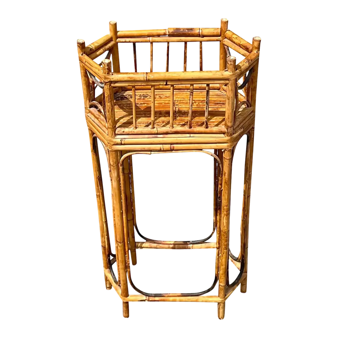 Vintage Boho Octagonal Bamboo Plant Stand