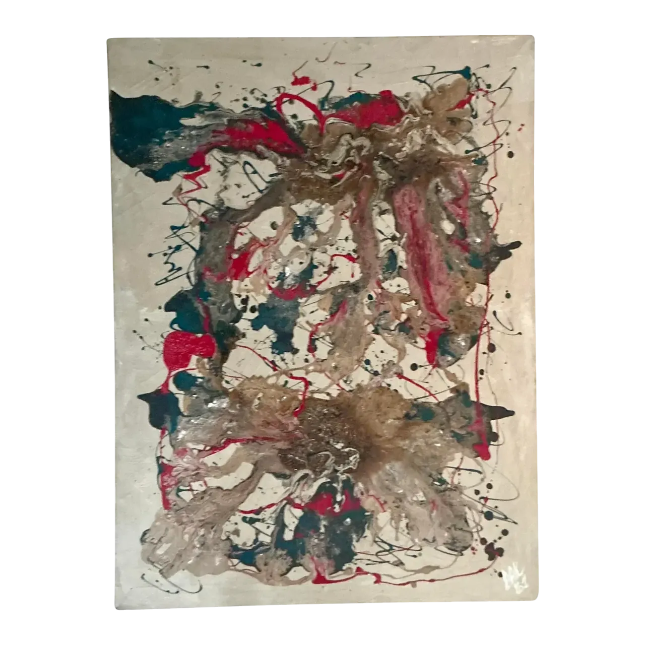 Vintage Boho Original 1961 Abstract Oil Painting on Canvas