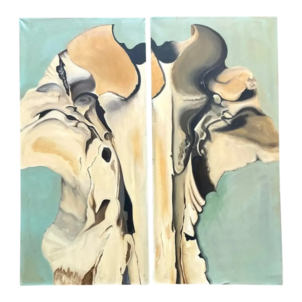 Vintage Boho Original Abstract Diptych on Canvas