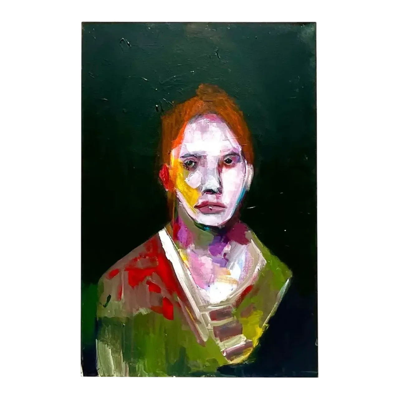 Vintage Boho Original Abstract Expressionist Oil Portrait on Canvas Painting