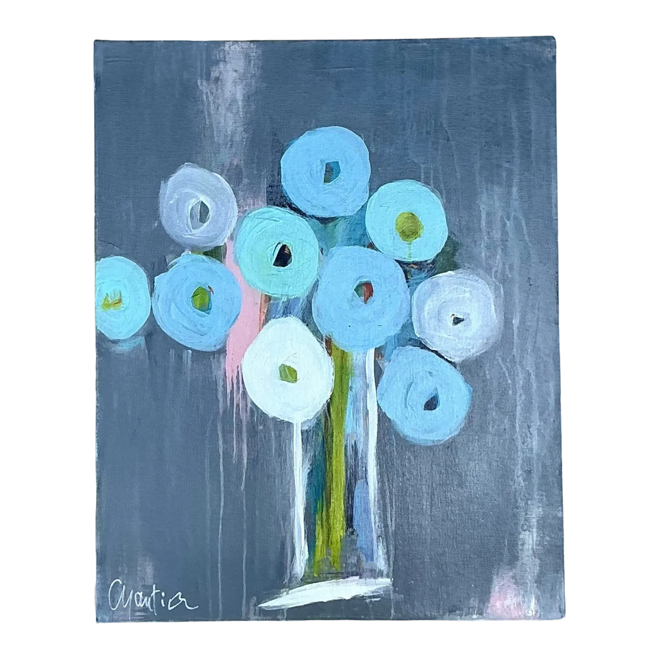 Vintage Boho Original Abstract Floral Oil Painting on Board
