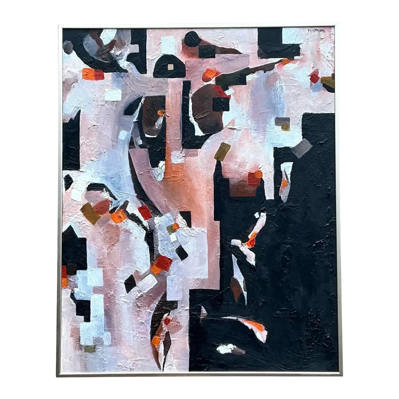 Vintage Boho Original Abstract Geometric Oil Painting on Board