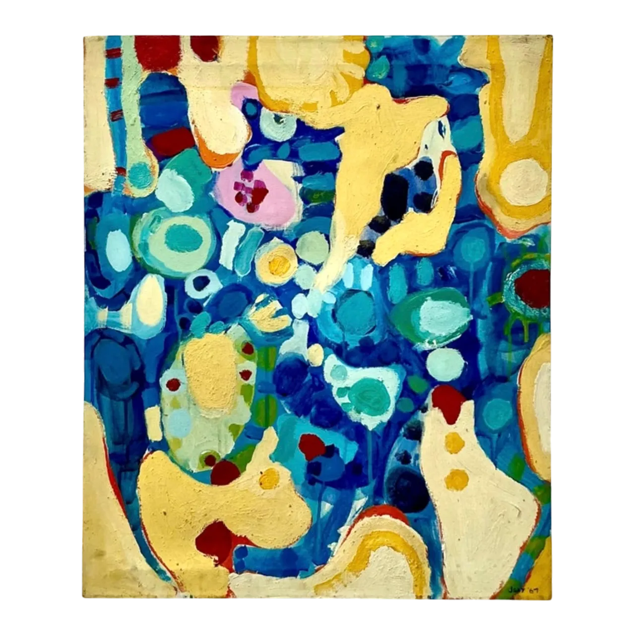 Vintage Boho Original Abstract Oil on Canvas - Canvas, 25W x 30H