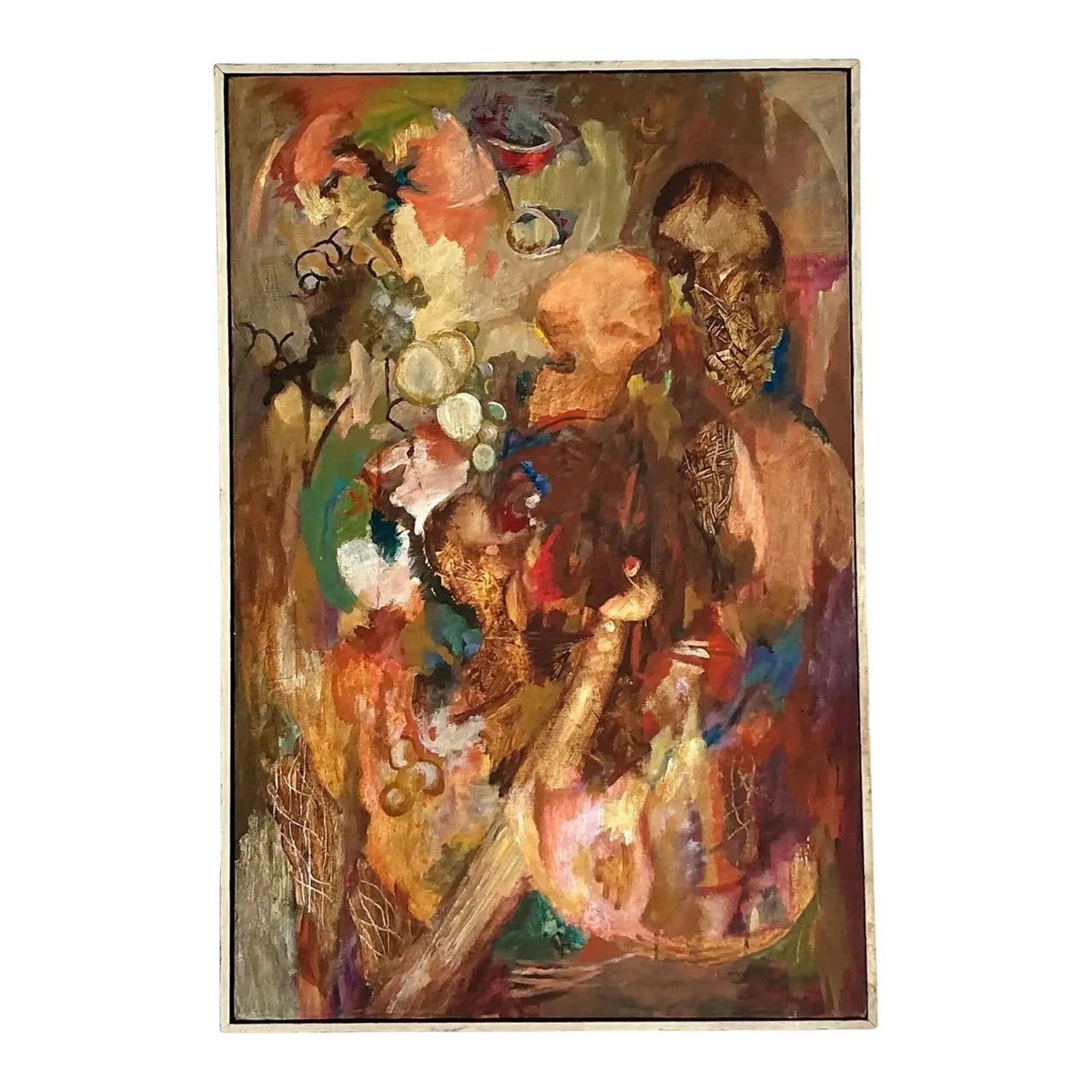 Vintage Boho Original Abstract Oil on Canvas - Wood, 25W x 37H