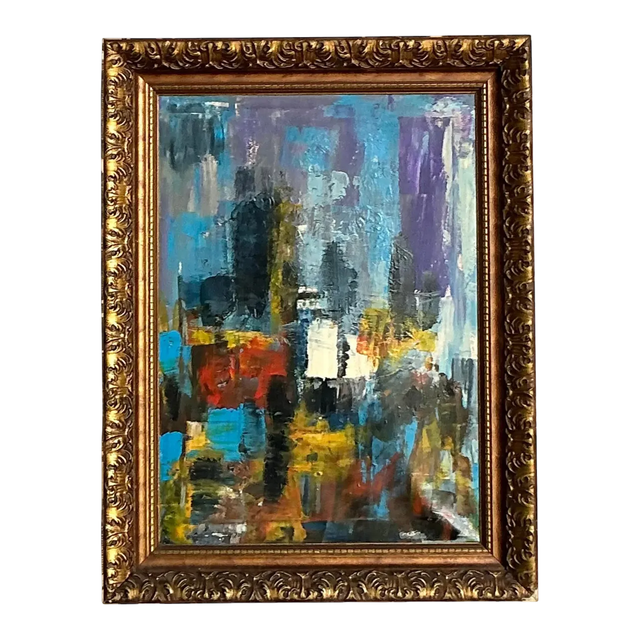 Vintage Boho Original Abstract Oil on Canvas - Wood, 28.75W x 34.5H