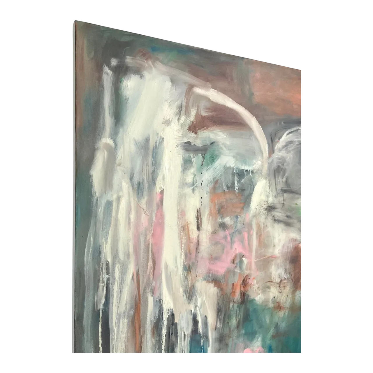Vintage Boho Original Abstract Oil on Canvas - Wood, 60W x 48H