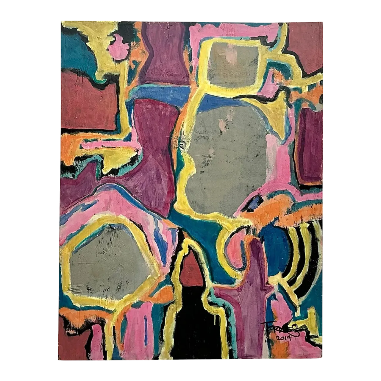 Vintage Boho Original Abstract Oil Painting on Board - Wood, 28W x 36H