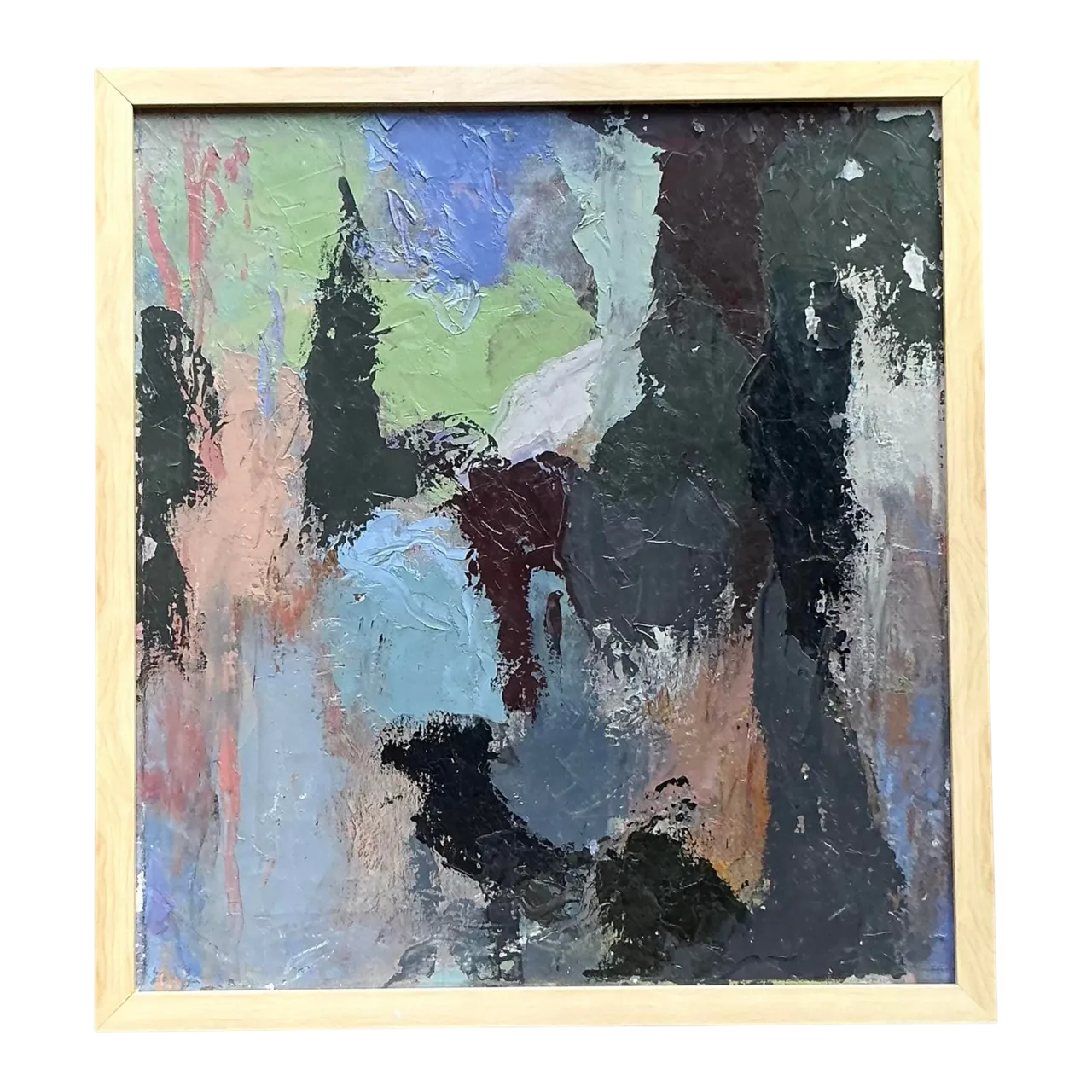 Vintage Boho Original Abstract Oil Painting on Canvas - Canvas, 23.75W x 25.75H