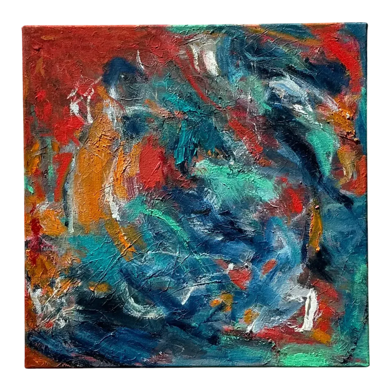 Vintage Boho Original Abstract Oil Painting on Canvas - Canvas, 18W x 18H