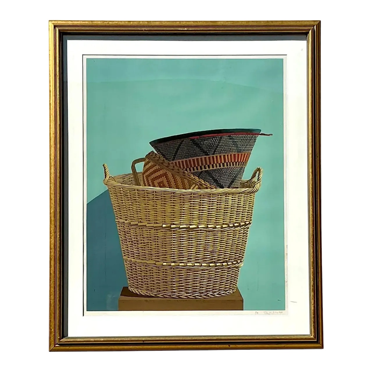 Vintage Boho Original Basket Serigraph on Paper