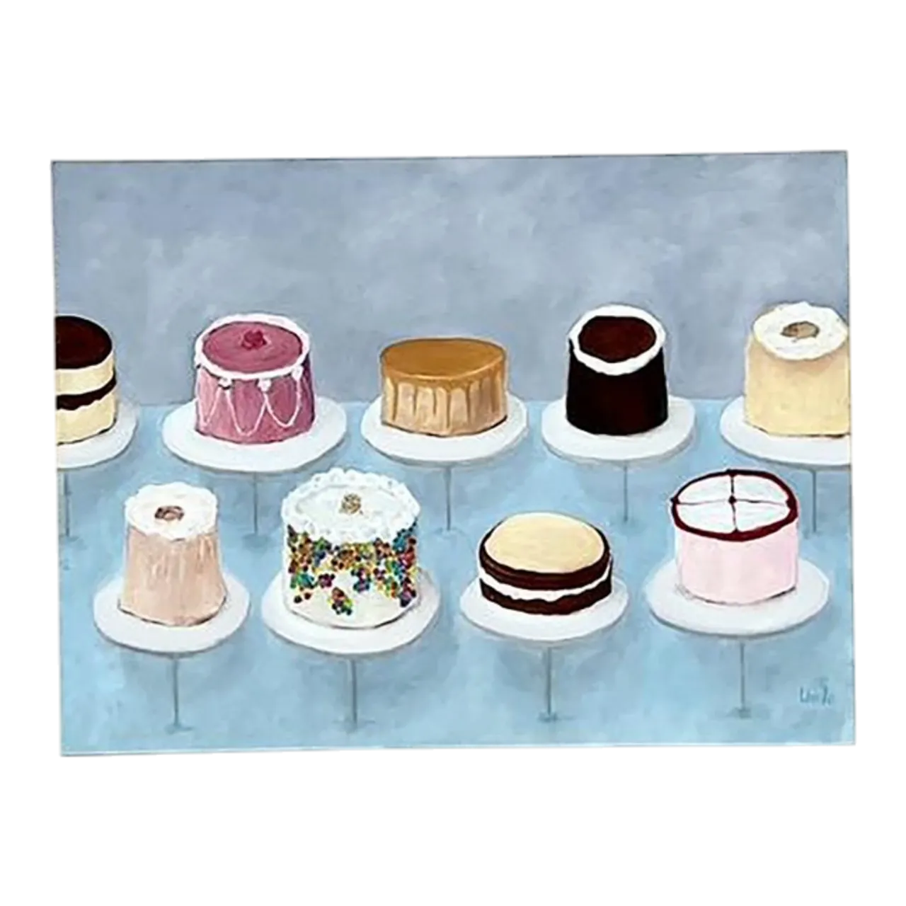 Vintage Boho Original Cakes Painting on Canvas