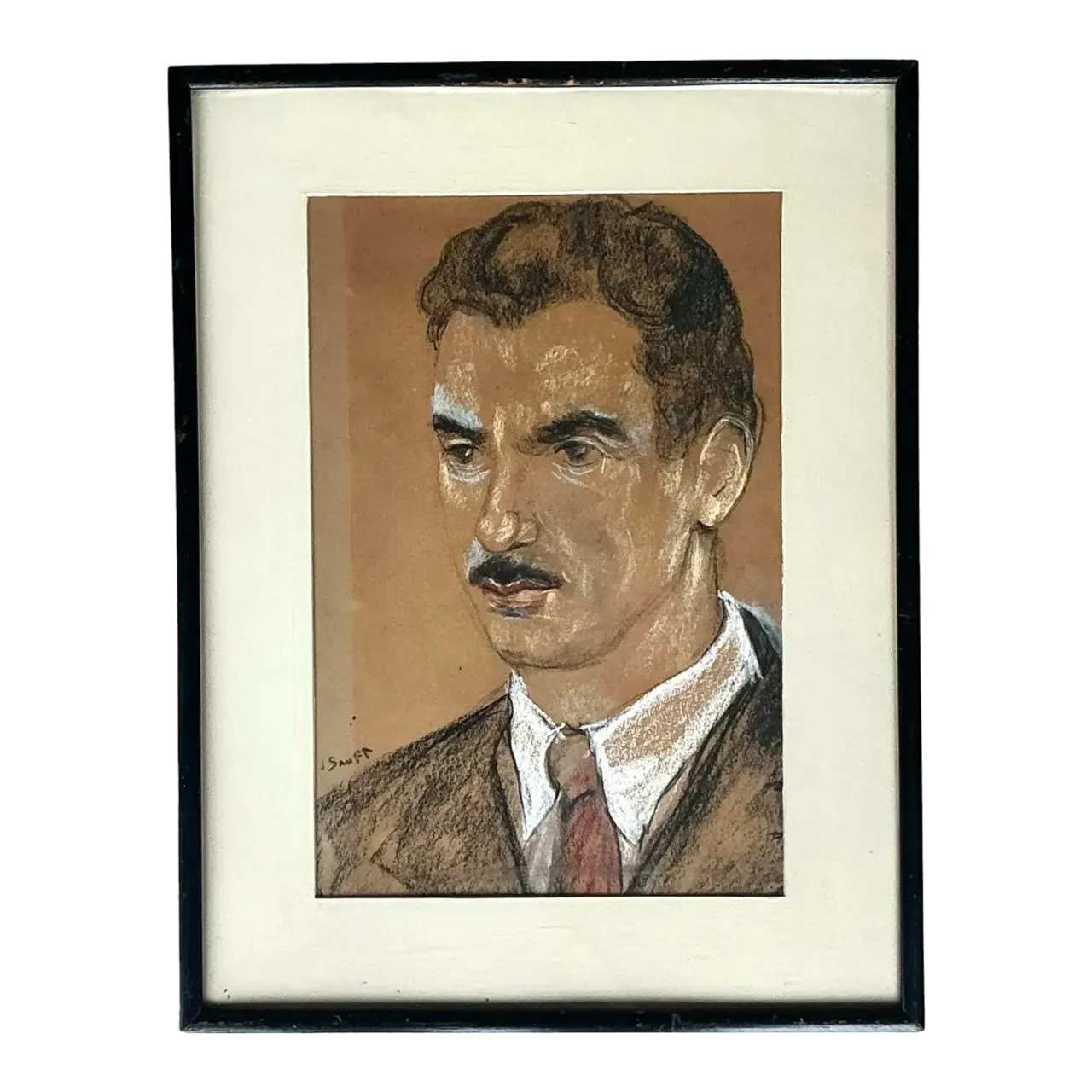 Vintage Boho Original Charcoal Portrait of Man