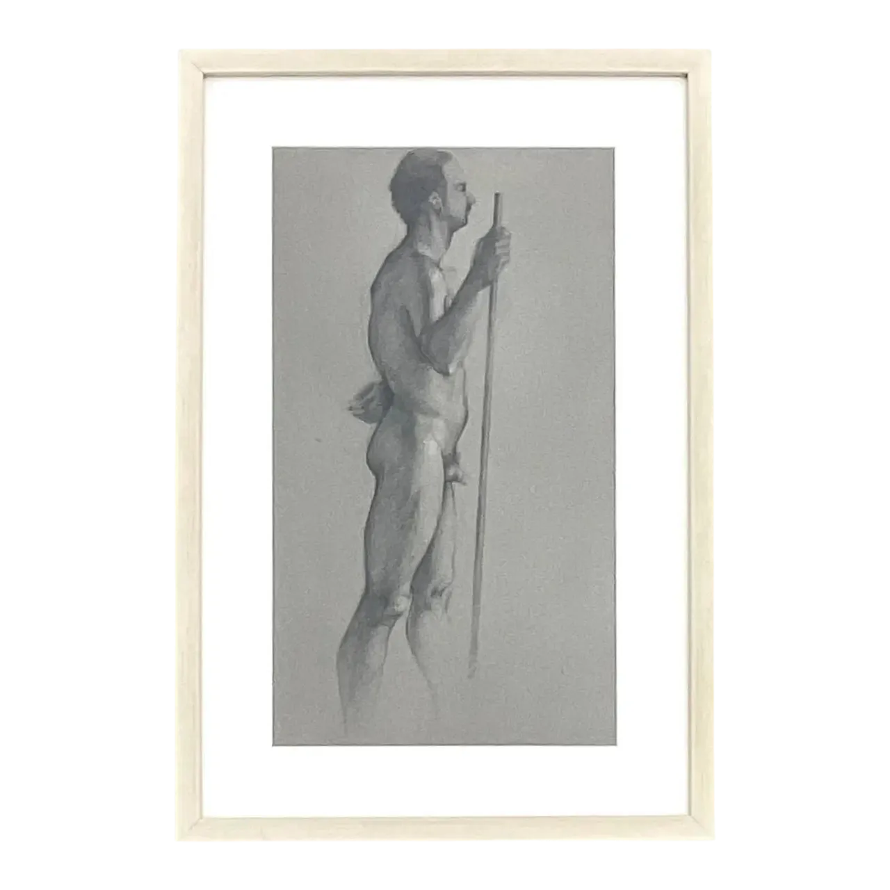 Vintage Boho Original Drawing of Nude Male