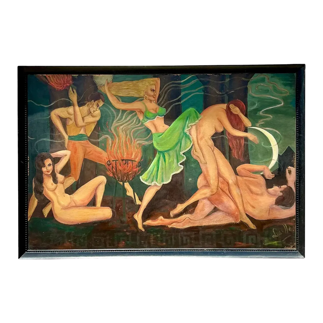 Vintage Boho Original Figurative Oil Painting on Board