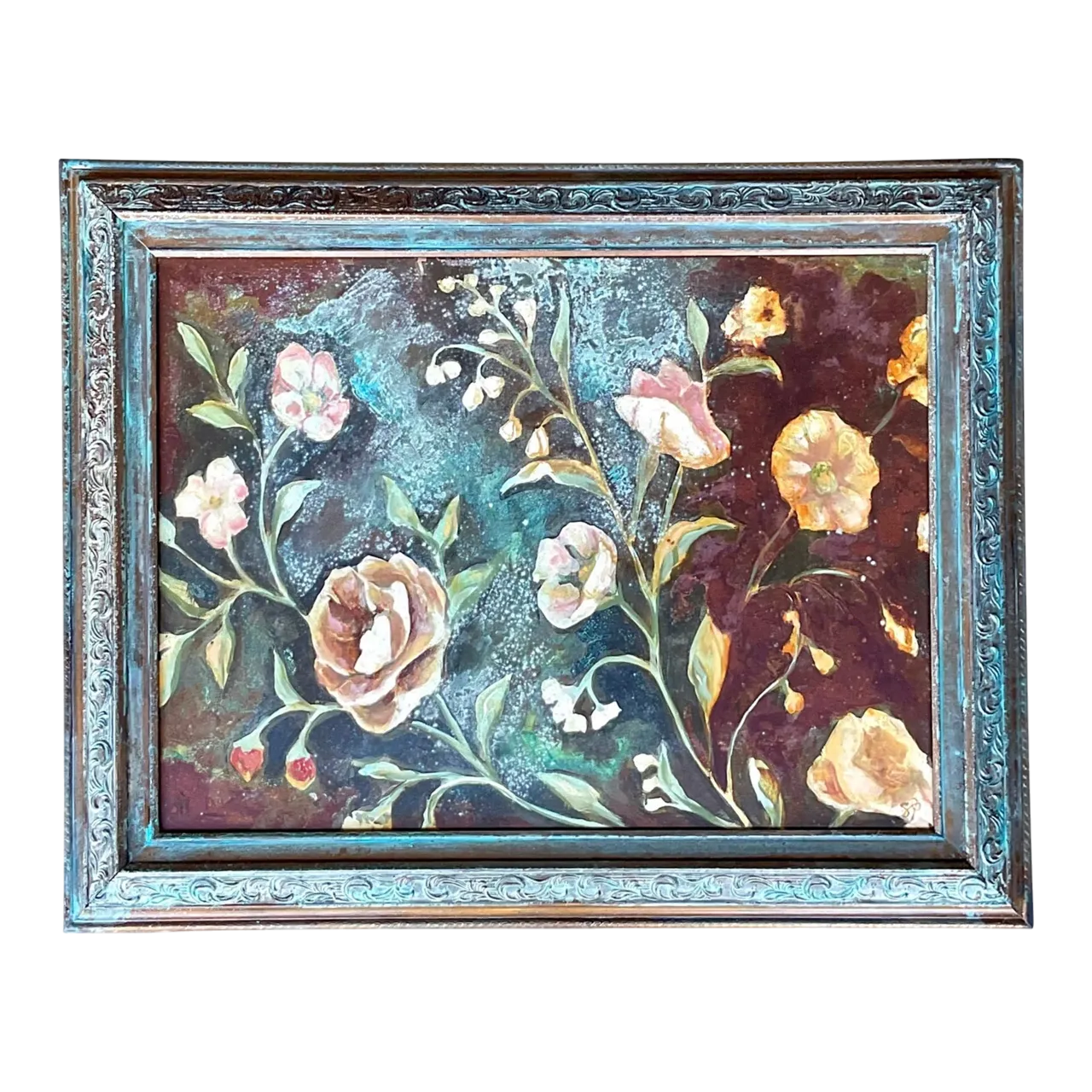 Vintage Boho Original Floral Oil Painting on Board