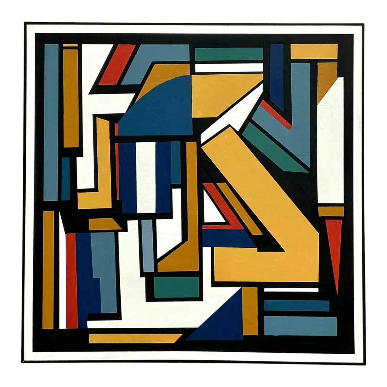 Vintage Boho Original Geometric Abstract Oil Painting on Canvas