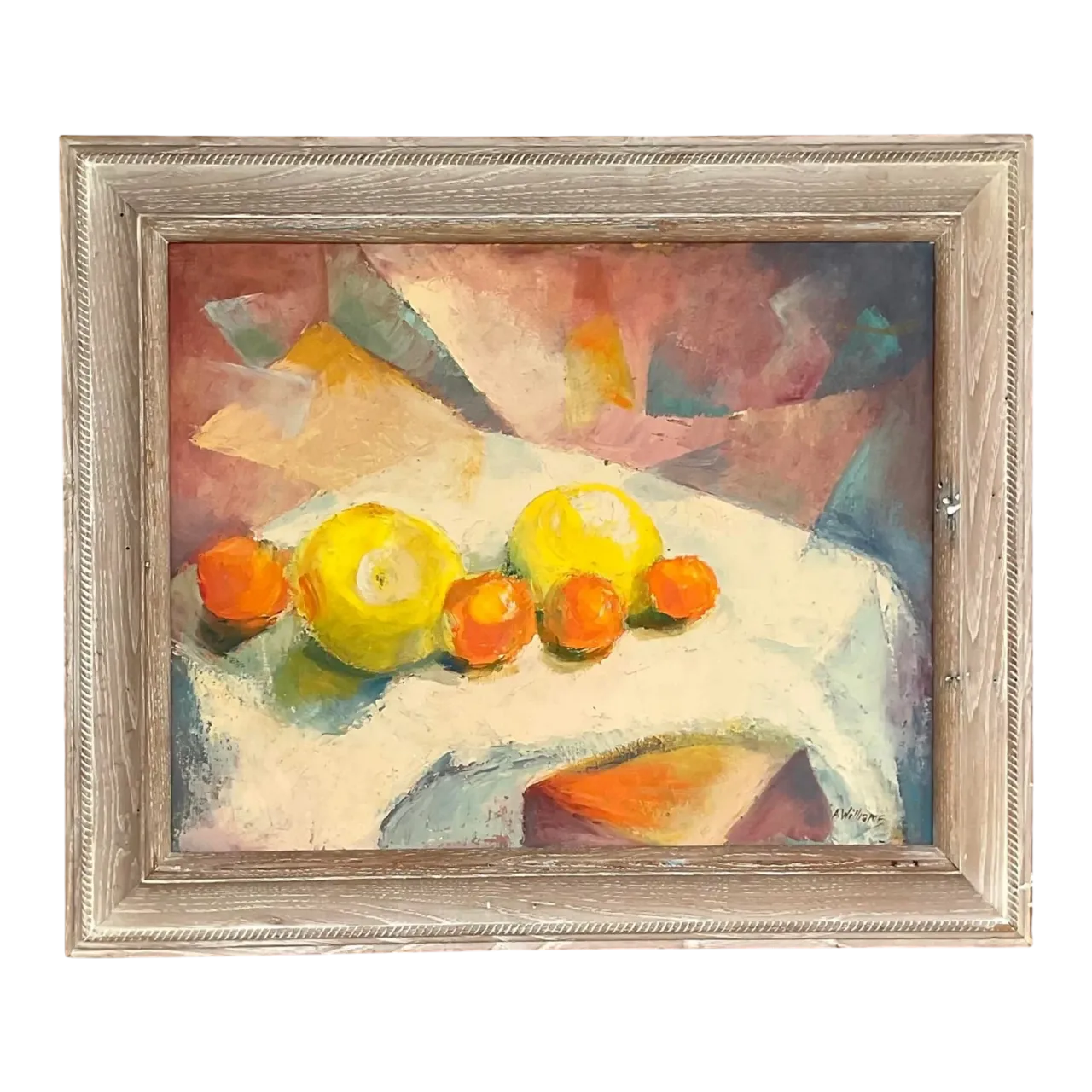 Vintage Boho Original Geometric Still Life Oil on Canvas