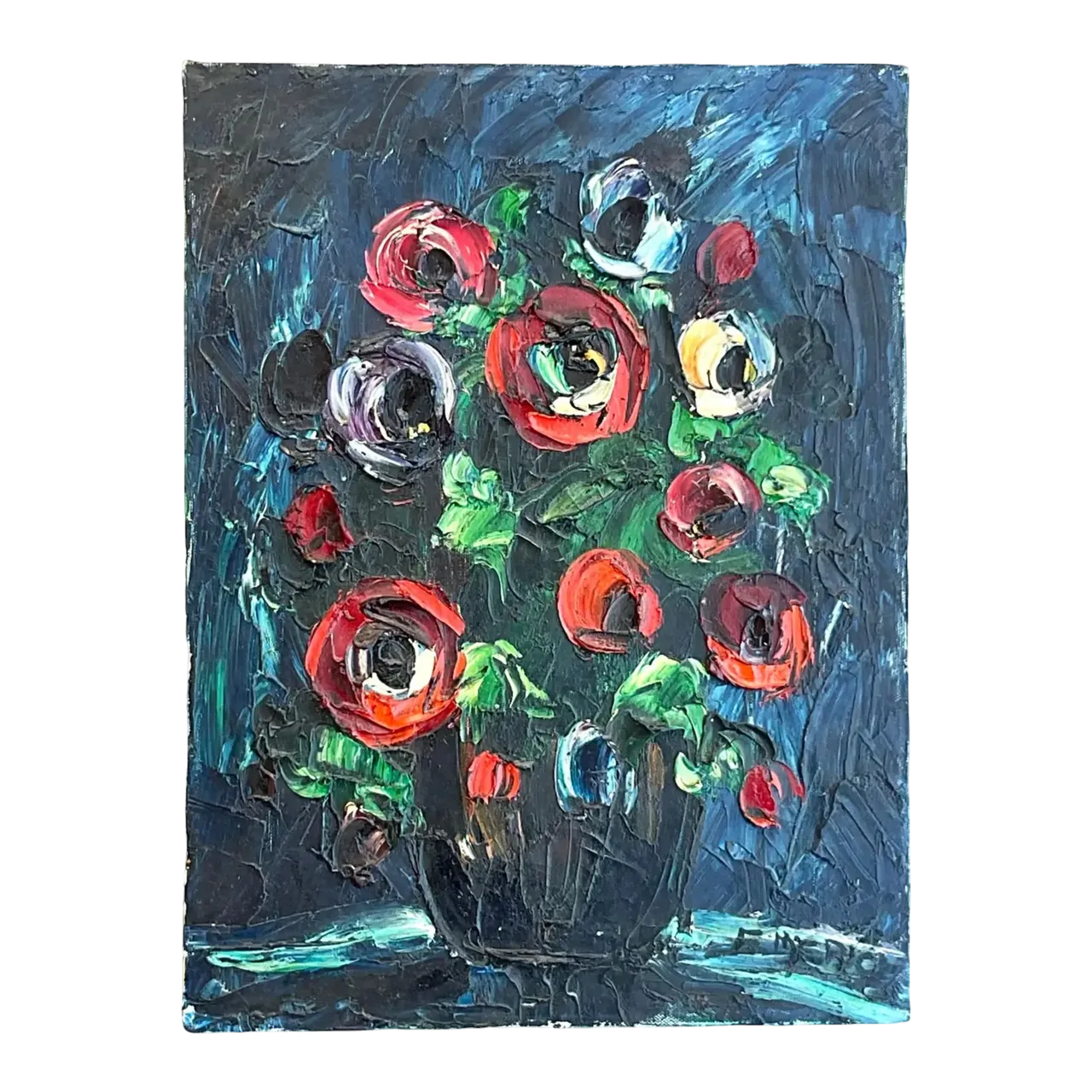 Vintage Boho Original Impasto Floral Oil Painting on Canvas