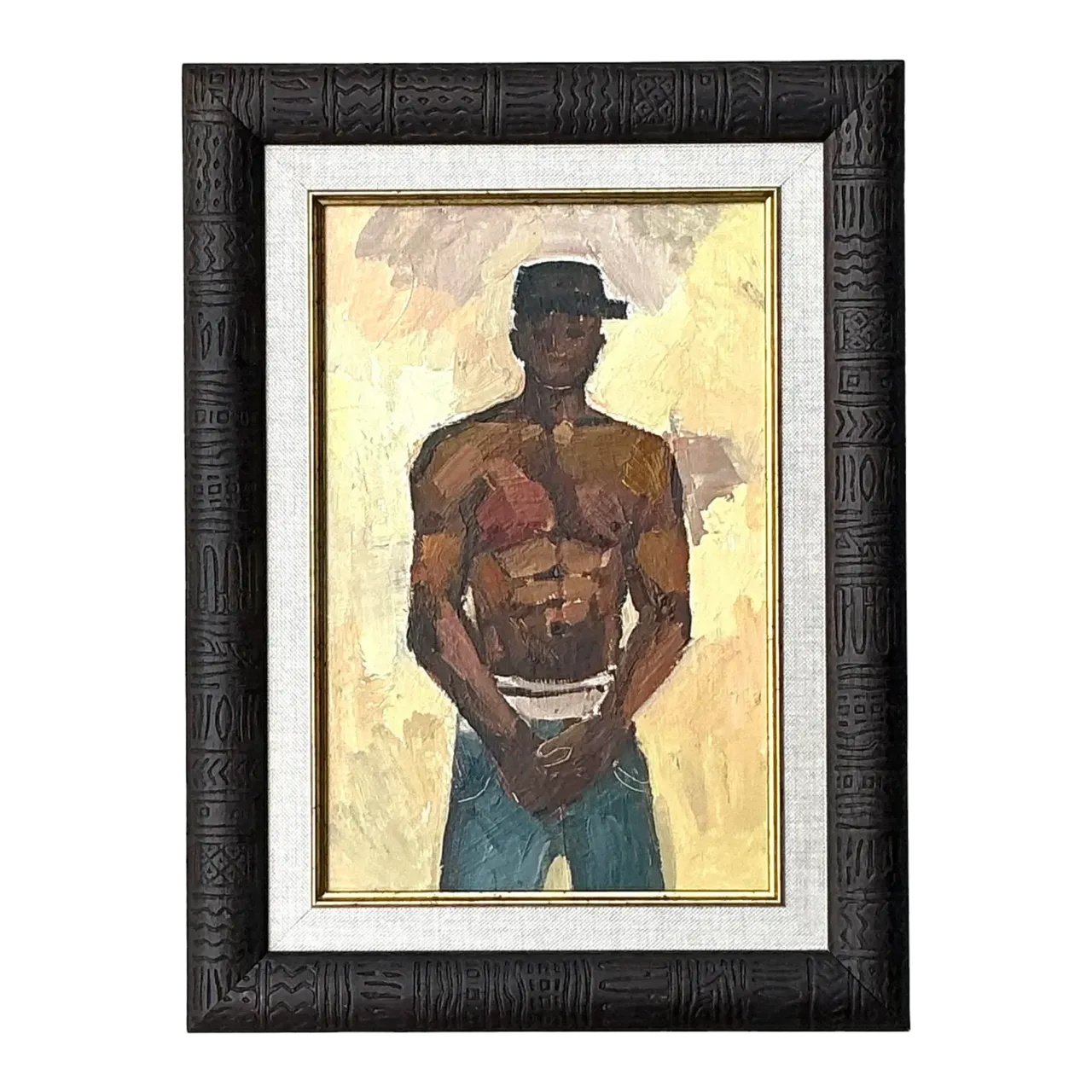 Vintage Boho Original Oil Painting of Man, Framed