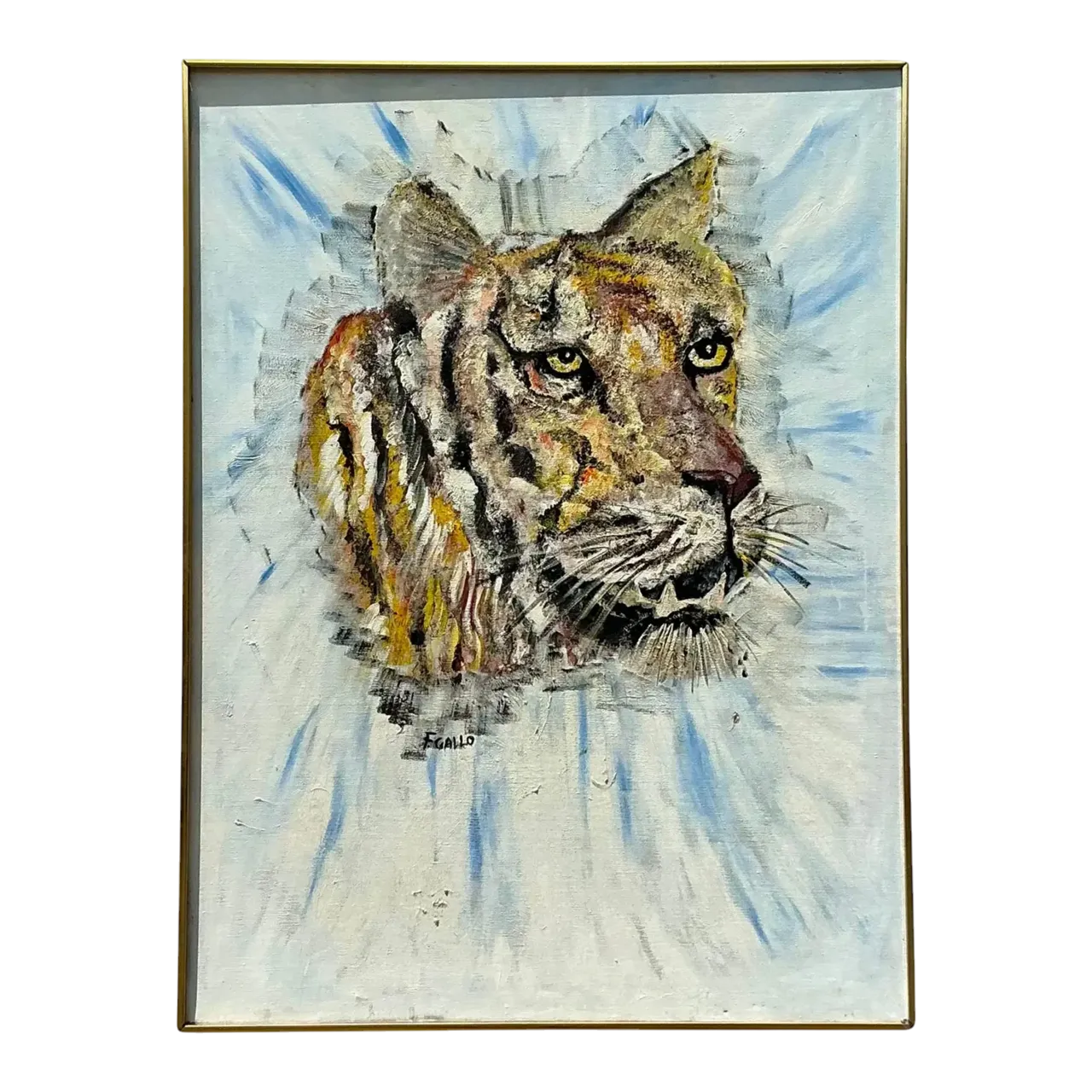 Vintage Boho Original Oil Painting of Tiger