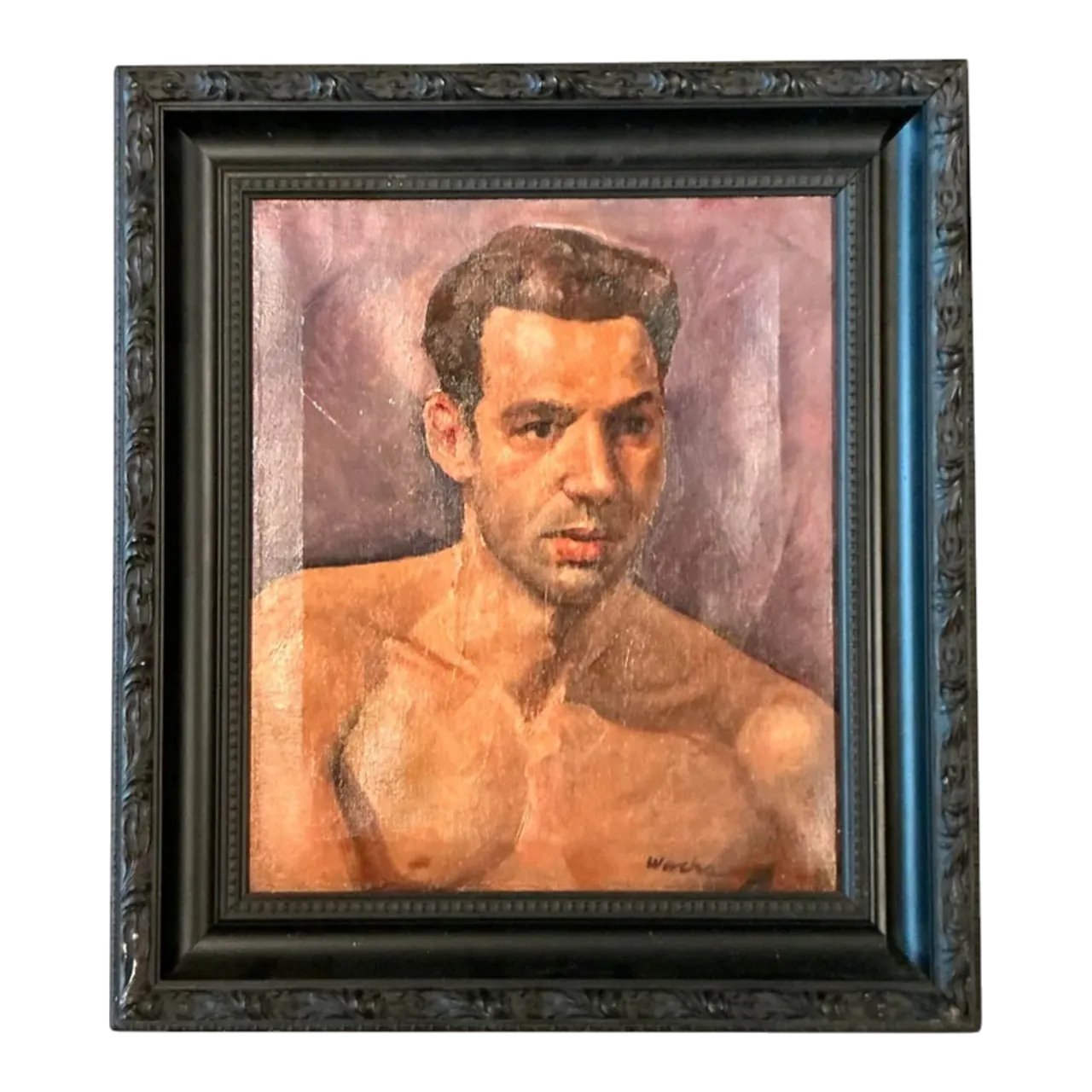 Vintage Boho Original Oil Portrait of Man on Canvas