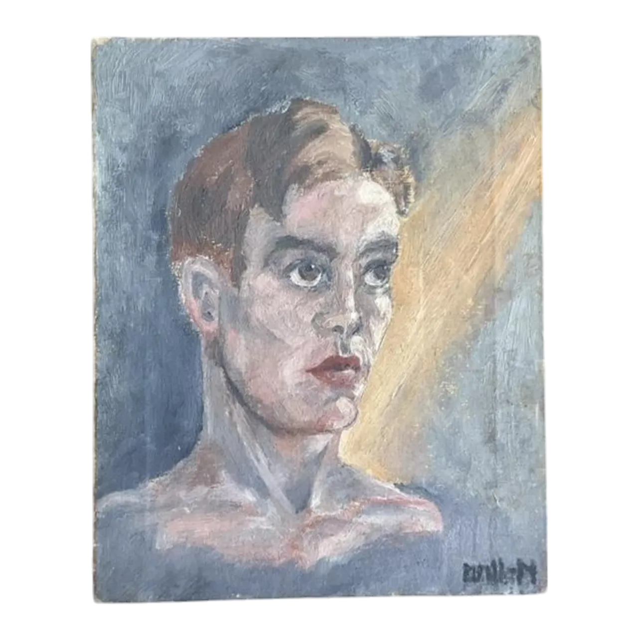 Vintage Boho Original Oil Portrait on Board - Canvas, 12W x 15H