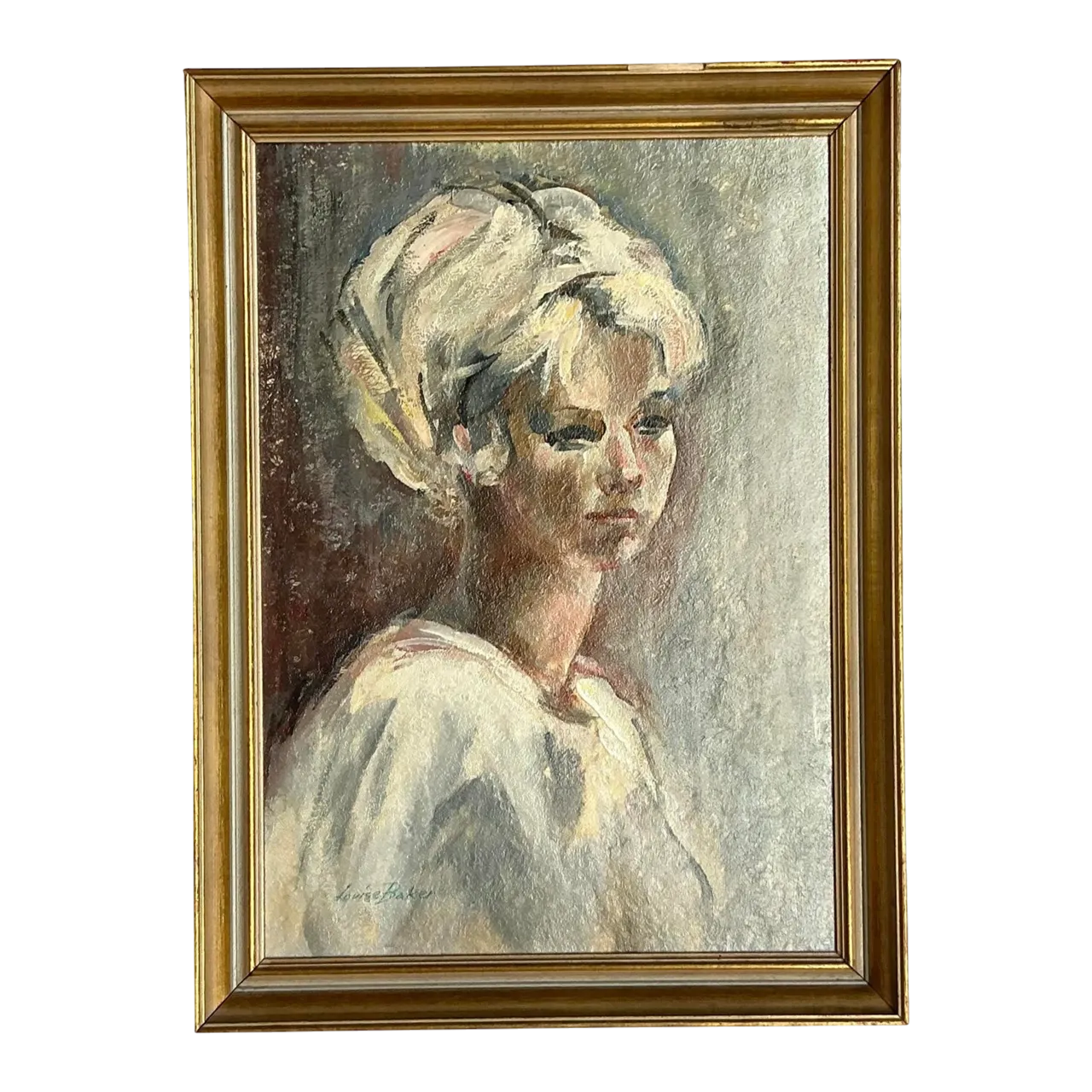 Vintage Boho Original Oil Portrait on Canvas - Wood, 18W x 24.5H