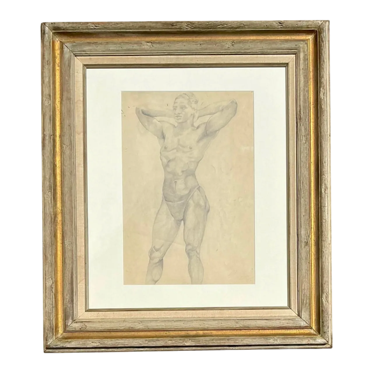 Vintage Boho Original Pencil Drawing of Male Figure
