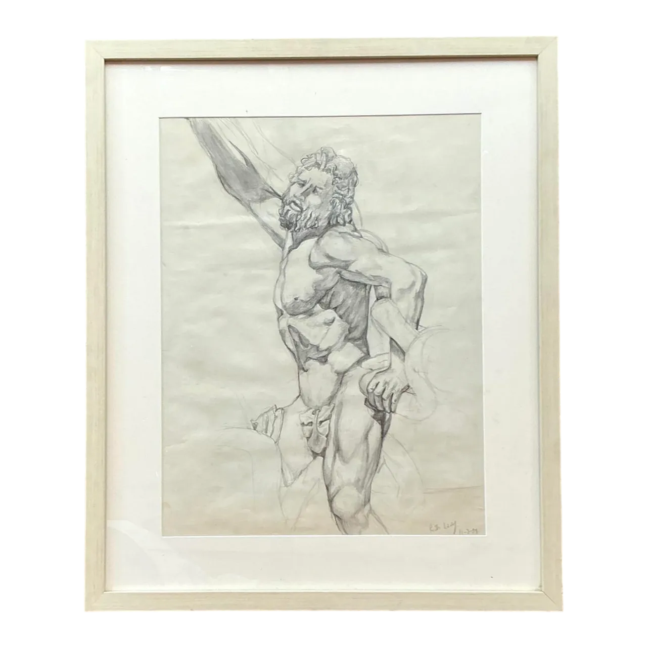 Vintage Boho Original Pencil Sketch of Man