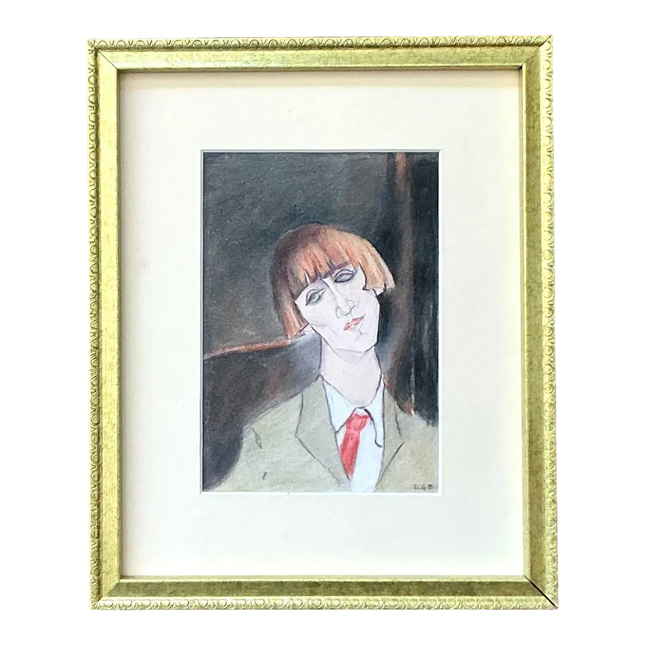 Vintage Boho Original Portrait on Paper