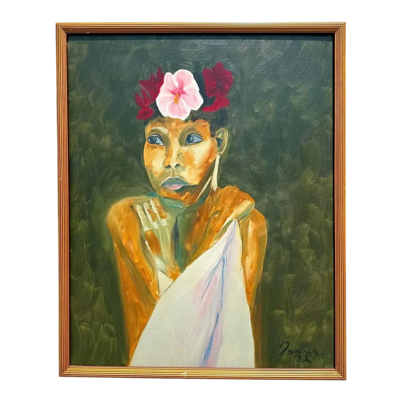Vintage Boho Original Portrait Painting on Canvas