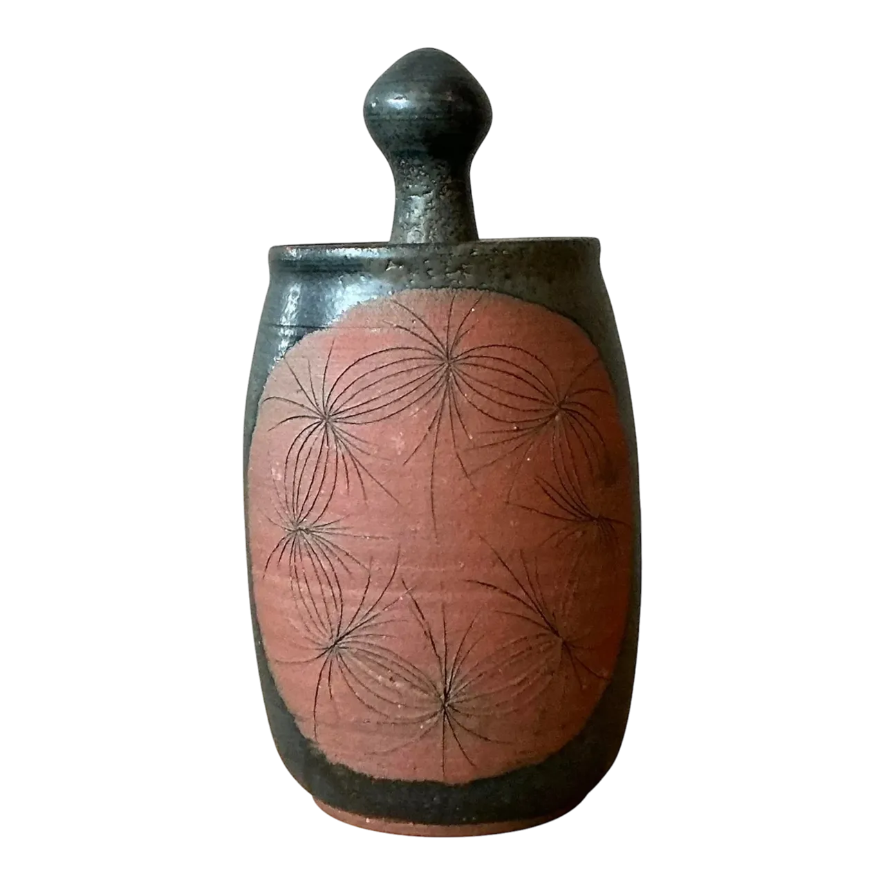 Vintage Boho Original Studio Pottery Lidded Vase`